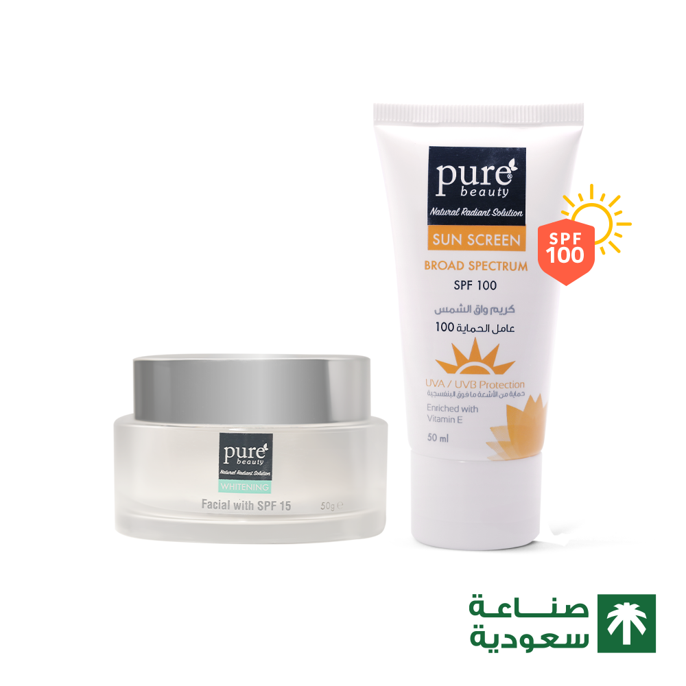 مجموعة بيور بيوتي كريم لتفتيح الوجه مع واقي شمس SPF 15 وكريم واقي الشمس مع عامل حماية 100 | Pure Beauty